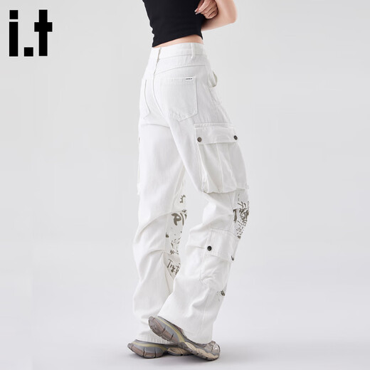 : Chocoolate It Multipocket-Arbeitsjeans für Frauen im Sommer 2025 neuer Stil personalisierter Graffiti-Weitbein-Hosen weiß [offizieller Authentic] xs