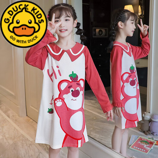 G.DUCKKIDS女童睡裙公主长袖春秋纯棉儿童睡衣女孩中大童夏季薄款家居服母女 公主领长裙WJ9909#蓝美少女 170 14码【建议身高120-125cm】