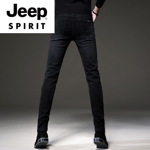 
JEEP SPIRIT summer trend European black high-end jeans men Korean style small feet pants trendy brand stretch men casual trousers 1048 black regular 28