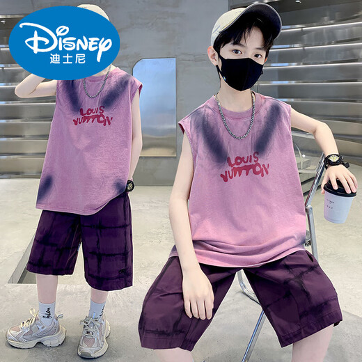 迪士尼男童背心套装夏季2025新款中大儿童装夏款帅气男孩夏装无袖衣服潮 品牌TZK683-灰色套装 120 建议身高110-120厘米