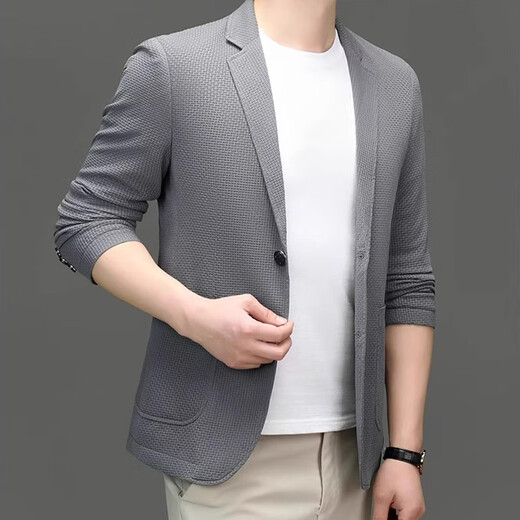 EQJ高档品牌冰丝轻薄款男士防晒服夏季新款时尚休闲透气西装外套 灰色 L (175)