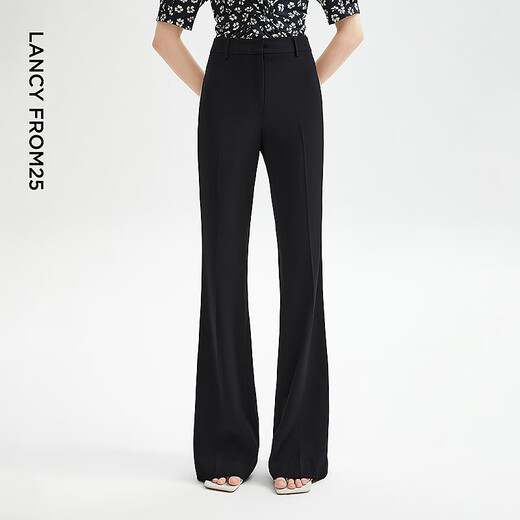 Langzi Qiji Red Retro Slim High Waisted Black Casual Pants Flared Pants Horseshoe Pants 24 Summer New Long Pants Black M