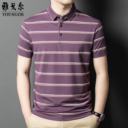 
CEO Yageol Mulberry Silk Short Sleeve T-shirt for Men 2025 Summer New Striped Lapel Middle-aged Daddy Outfit Polo Shirt for Men 826 Green M 165 [Suggested 100-125Jin [Jin equals 0.5 kg]]