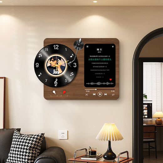 Long time no see, retro cream style electric meter box decorative painting distribution box with clock vinyl record blocking hanging painting switch box mural