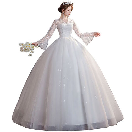 Main wedding dress for women 2025 new bridal lace super fairy dream wedding dress French fat spring and summer wedding dress center shaft V-neck white XS