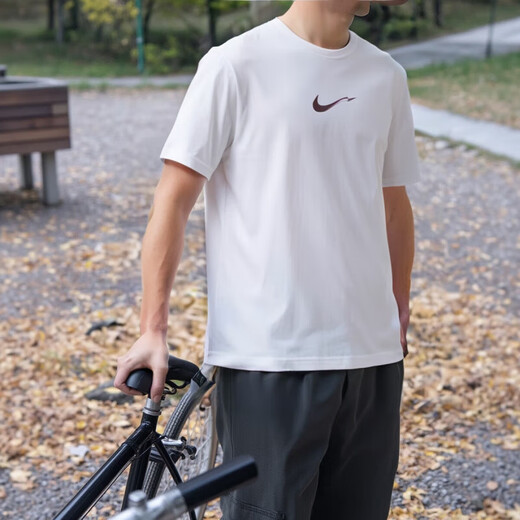 Nike (NIKE) short-sleeved T-shirt 2025 summer new HYVERSE DRI-FIT men's quick-drying half-sleeved round neck top White/burgundy/silver HV4882-100 quick-drying S