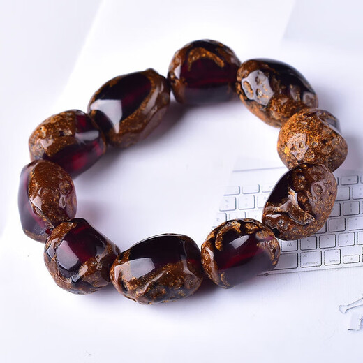 Qianjun natural raw ore authentic blood amber bracelet with leather amber raw stone beeswax bracelet for men and women gift with certificate 20