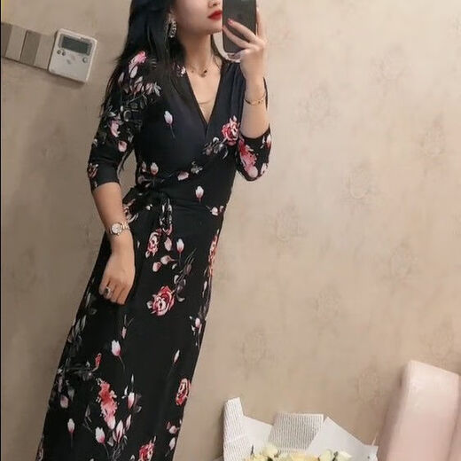 Zhidoudou Xi und Xi einteilige Kleidungsrock koreanische Version Slim and Gentle Style Beach Urlaub 3034 Schwarz 2xl