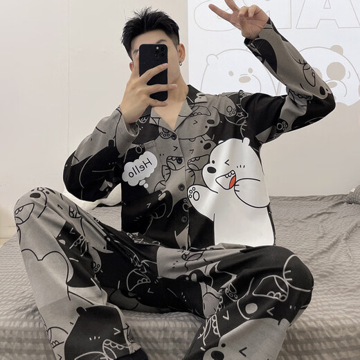 UKUHPK男睡衣长袖裤春秋季薄款学生卡通青少男士男式加大码家居服套装 9923男款 M 标准(高165\100斤)