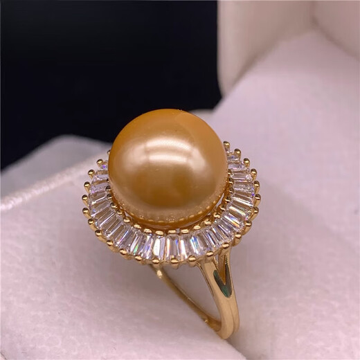 Pang Donglai purchased the same style of South Sea gold beads ring, seawater pearls, 925 sterling silver, gold-covered pearls, round, flawless and strong, purple pearl silver holder, 12-13mm