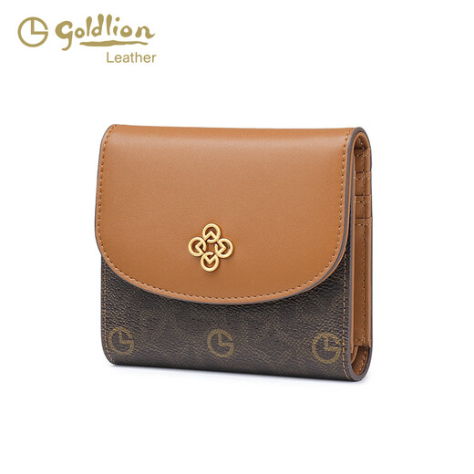 Jinlilai light luxury temperament women's bag fashionable short wallet PVC retro printed women's small card bag wallet versatile brown coffee