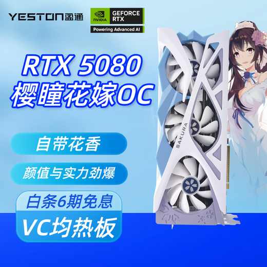 Yeston GeForce RTX 5080 16GB GDDR7 Diseño de juegos de deportes electrónicos AI computadora de aprendizaje inteligente tarjeta gráfica independiente RTX 5080 Sakura Hitomi Hanayome OC