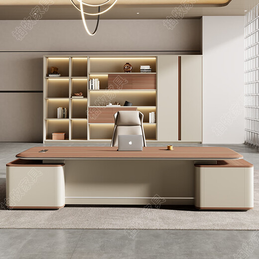 Litang simple modern boss desk desk light luxury high-end executive desk new Chinese style president office manager desk and chair combination 2.8m table blister table + chair + 3.2m cabinet