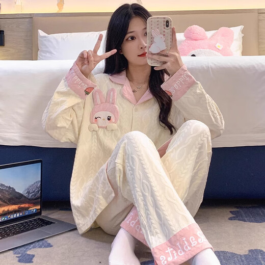 Pyjamas Purcotton Pajamas Summer Cardigan à manches longues SUPPRIMATION SUMPRES SUMBRES 2025 Nouveau dessin animé au printemps automne et hiver SSM-3882 M [75-100jin [Jin est égal à 0,5 kg]]]