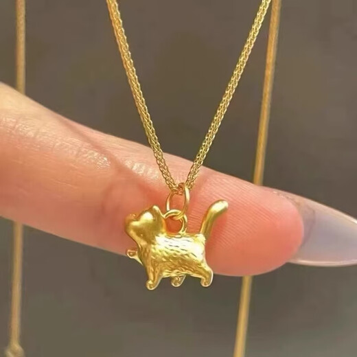 Dewey Fan's gold-plated silver 999 gold Tsundere Cat Necklace New Fashion Cute Three-dimensional Cat Pendant as a gift for your girlfriend Tsundere Cat Single Pendant (Thick Gold Layer)