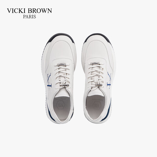 VICKI BROWN VB men's shoes French brand fashionable embroidered white shoes comfortable and versatile casual shoes men's business casual leather shoes white blue 38