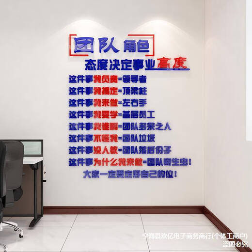 三栖虎工艺会议办公室装饰激励志标语团队形象背景墙面公司企业文化 3882团队角色大红色+海蓝 大