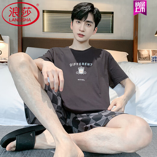 浪莎（LangSha）睡衣男夏季纯棉薄款短袖短裤可外穿休闲男士加大码凉感家居服套装 9930# 4XL 【建议180-220斤】