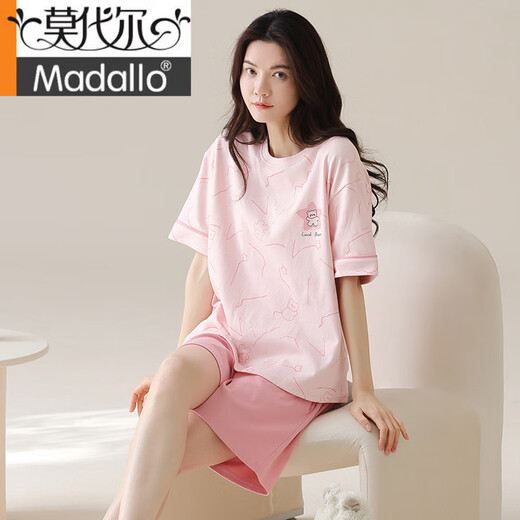 Modal 2025 pajamas for women for summer shorts for women, pure cotton round neck thin sweet pink home clothing suit for women, Z9858 M [recommended to wear 80-100Jin [Jin equals 0.5 kg]]