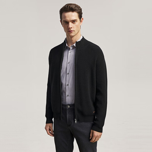 Youngor machine washable wool autumn and winter men's sweater warm stand collar solid color versatile cardigan jacket 619967