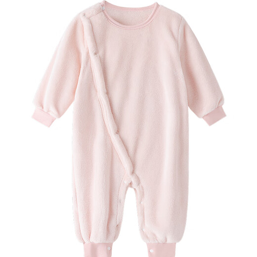Qilado Baby Autumn and Winter Coral Velvet One-piece Clothing for Baby Girls Going Out Winter Clothes with Velvet Thickened Winter Pajamas for Small Months, Light Pink (Single Layer Regular Style) 90cm
