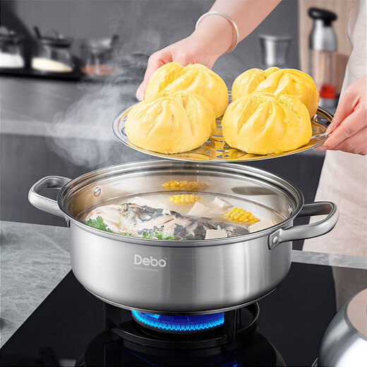 Debo Debo 316 stainless steel steamer two-layer 28cm household double bottom cooking soup pot gas stove induction cooker universal