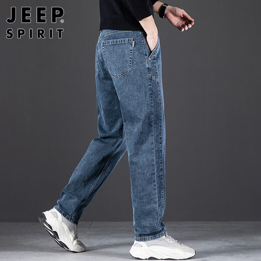JEEP SPIRIT Jeep jeans men's high-end straight casual pants men's autumn and winter wide-leg loose and versatile trousers