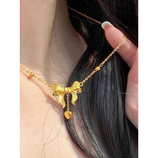 Feng Feili Fugitive Princess Clavicle Chain 2025 New Bow Tassel Necklace for Women 18K Gold Gold Bead Butterfly Tassel Necklace