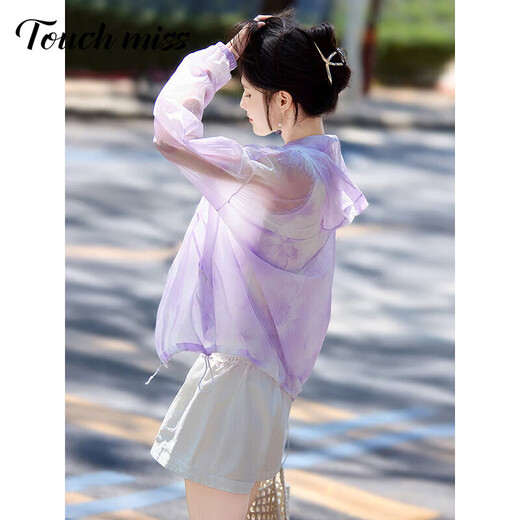 塔驰密司 TOUCH MISS时尚休闲防晒衣女2025夏季新款薄款宽松连帽长袖拉链上衣外套 紫色 M