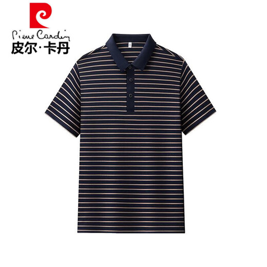 
Pier Cardin genuine mulberry silk short-sleeved T-shirt for men's summer thin stripes middle-aged business casual traceless ice. Silk polo shirt 13563# blue M 48 [Suggested 100-120Jin [Jin equals 0.5 kg]]