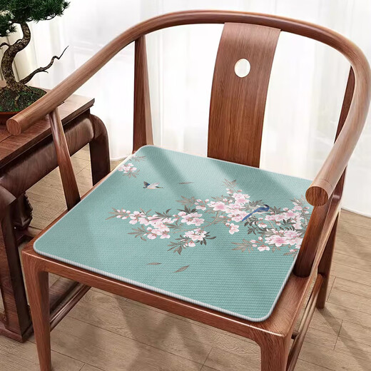 Sitzpolster im chinesischen Stil vierjähriger Universal Stuhl Kissen Eis Seidenkissen Kühle Matte Maserholzmöbel Mahagoni-Sofa Stuhl Kissen U2694n-Cyanqing Pfirsich Blossom N [Ice Seidengewebe] 50*50 cm (Standardkissen)