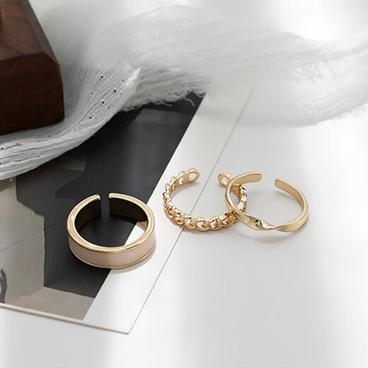 Fashion plain ring three-piece set combination personality ins trendy cool style open adjustable index finger ring for women M1395 plain ring three-piece ring set with adjustable opening