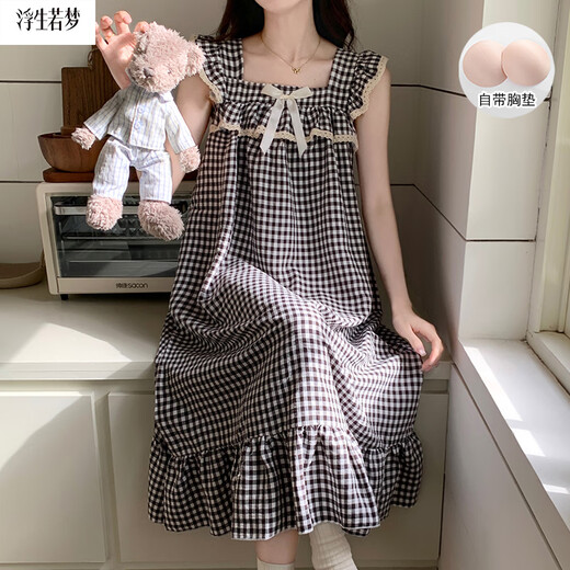 
Floating Life Like a Dream Floating Life Like a Dream Summer Cloud Cotton Small Flying Cuffs Chest Pad Night Dress Female Princess Style Sweet Ruffle Dress Floating Life Like a Dream 9905 [with chest pad] M