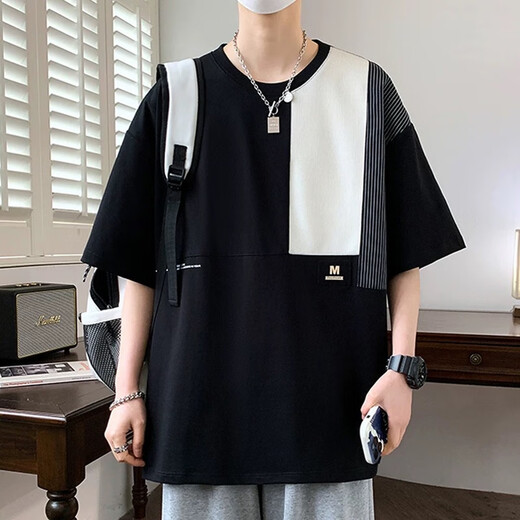 POUM短袖t恤男夏季新款潮流撞色拼接半袖青少年百搭港风休闲上衣 GZFS-D693白色 XL