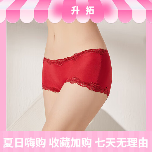 丝煌中腰真丝内裤女士100%桑蚕丝针织性感蕾丝平角短裤头薄款大码 深黑色3884+皮粉色3885 M 均码