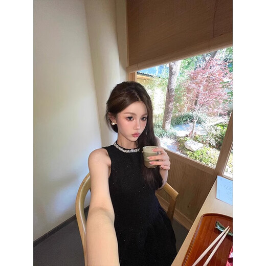 JIOESC little black dress birthday dress French style daughter-in-law high-end waist dress women's sleeveless cake short skirt black M 95-110Jin Jin is equal to 0.5 kg
