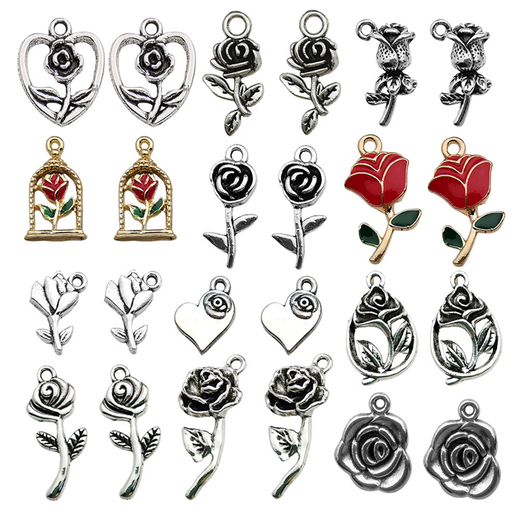 
DIY jewelry accessories rose flower oil drop oil alloy earring bracelet necklace keychain pendant pendant manufacturer 1 black rose 20x30mm-4g-16852
