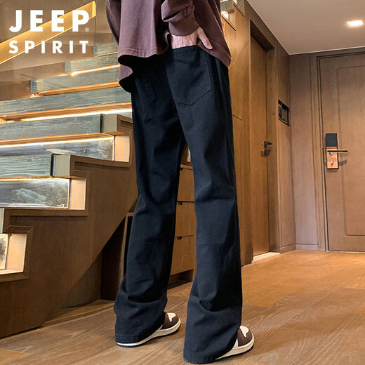 JEEP SPIRIT吉普牛仔裤男秋冬季美式阔腿弯刀裤子男直筒喇叭裤 黑色 3XL