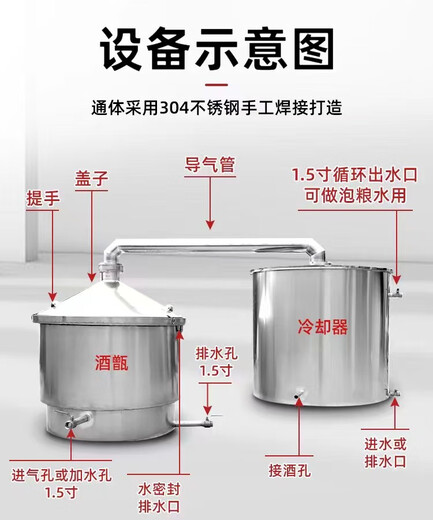 永鑫不锈钢蒸酒器酿酒设备大小型酒坊柴火传统烤煮酒酿醋设备 900型1.9米直径 11968