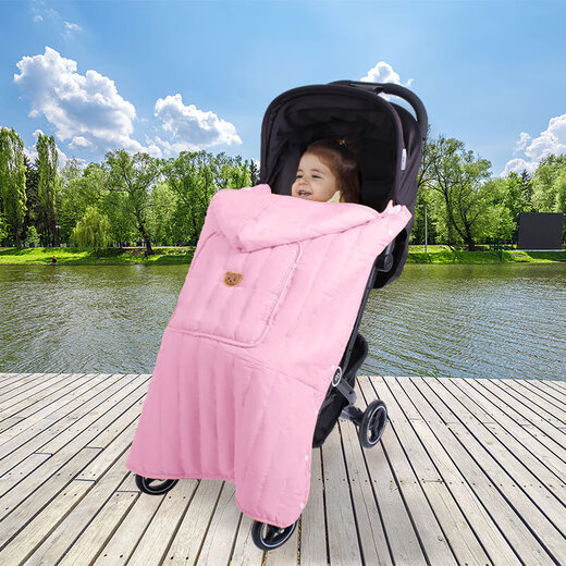 Baby stroller cover blanket for baby to go out in autumn and winter, warm windproof cloak, strap, waist stool, children's windshield blanket, beige bear, velvet cloak 75*78cm