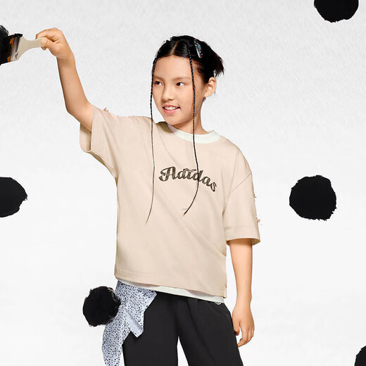 阿迪达斯 （adidas）童装女童T恤25夏季101斑点狗联名款缀蝴蝶结中大童纯棉短袖KG6625 KG6626 奇迹石英色 140 （吊牌140）