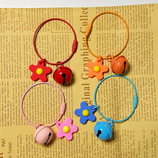 Candy color spray paint creative wire ring rope small flower bell keychain small fresh diy handmade hanging accessories random 1 wire ring + 22mm bell + small flower