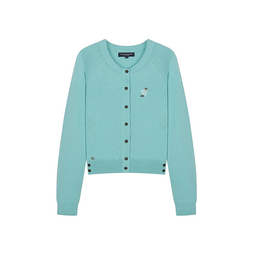 Teenie Weenie Bear Women's Wool Sweater 2025 Autumn New Simple Fashion Light Thin Round Neck Cardigan Mint S