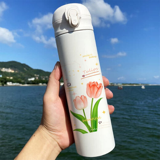 Chengliu Tulip Stick Isolierung Tasse Literarischer kreativer einfacher Wasserbecher Sentimentales Mädchen Trinkbecher mit Stroh 316 Material 500 ml Strohhalm WT3291 Tulpe