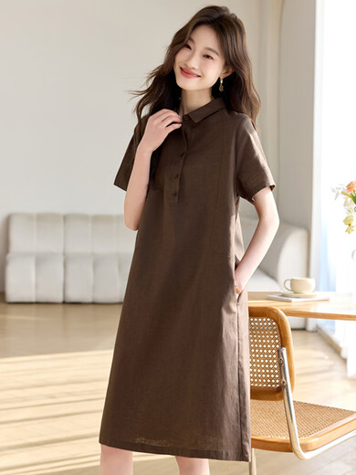 TJQ ​​Luxury High-End-Markenkleid für Frauen 2025 Sommer neuer loser Bauchabdeckung und Abschleife und altersreduzierende modische Rock Marine Blue M Empfohlen 115jin [Jin ist 0,5 kg]