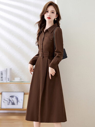 
TJQ ​​luxury high-end brand knitted dress for women 2025 autumn new long-sleeved temperament women French small skirt brown color M suggests 105Jin [Jin equals 0.5 kg]