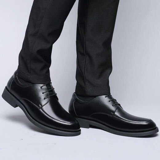 Chaoyunyue Real Cowhide Youth En cuir Chaussures en cuir à l'intérieur Hauteur en amélioration respirante chaussures en cuir formelles liées noires pour hommes Soft Sole rond chaussures simples 9901 noir 38