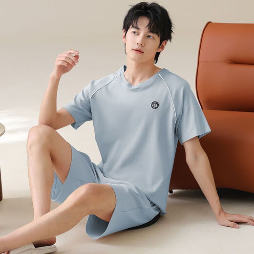 梦心声纯棉短袖短裤男家居服套装夏季便携抗菌吸湿排汗可外穿 梦短袖套装：OMM13601 XL