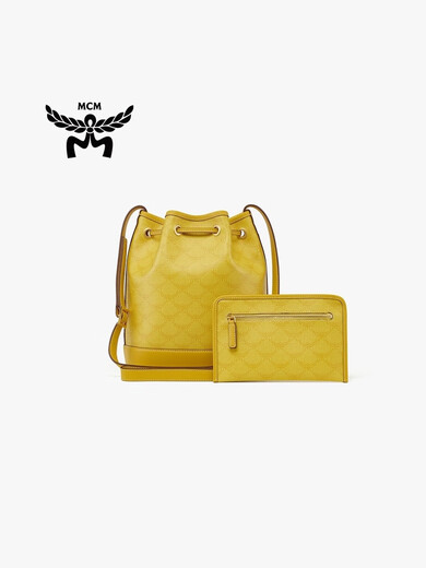 MCM HIMMEL中号时尚休闲子母包水桶包斜挎单肩包女包 柠檬黄 中号