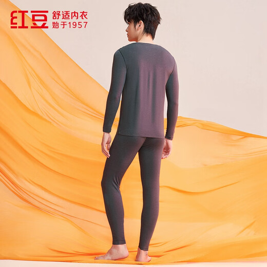 Red bean underwear for men 180G lightweight, thin and warm 7A antibacterial, moisture absorbing, heating, round neck, bottoming autumn clothes and long trousers set